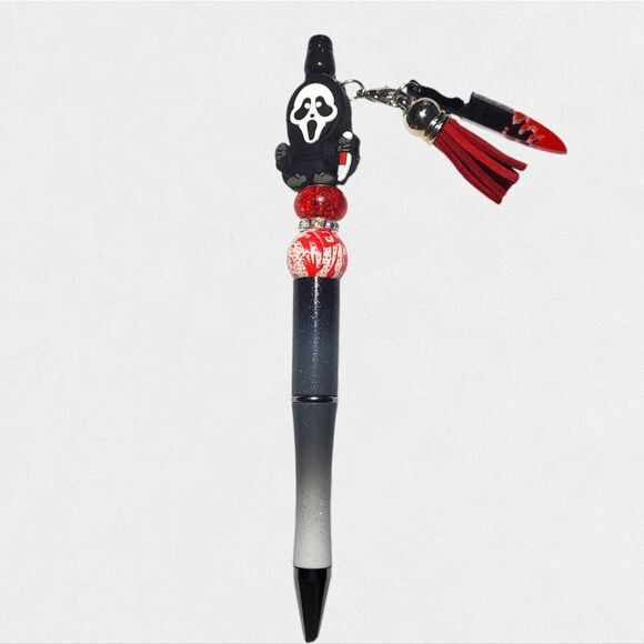 Halloween Scream Horror Red White Black Bling Silicone Rhinestone Beaded Pen - Picture 1 of 3